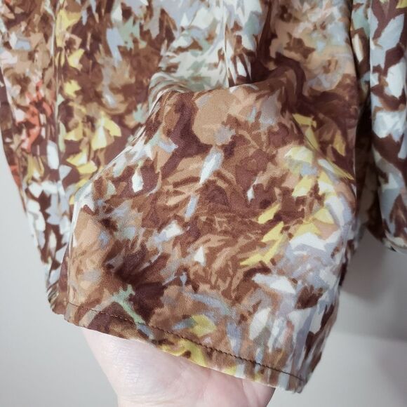 🦋2/$25 Kate Hill Size 12 Petite Yellow Brown Print 3/4 Sleeve Scoop Neck Blouse - Picture 5 of 11